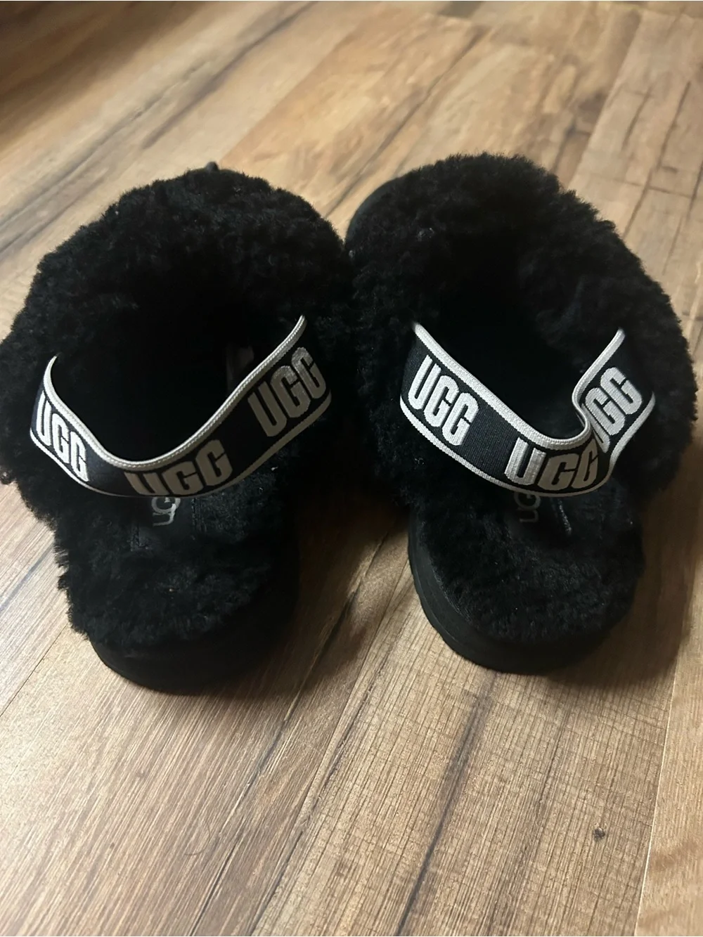 UGG Kids Girls Platform Slingback Slipper Slide Black Suede Wool Cuff Size 1